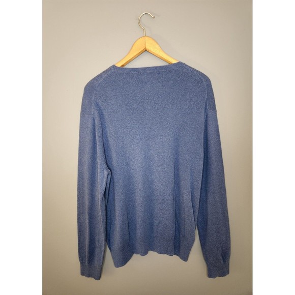 Polo Ralph Lauren Sweater Men's L V-Neck Pima Cotton Blue Knit Pullover Red Pony - Picture 3 of 7